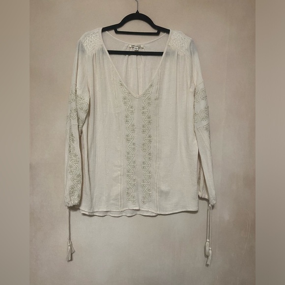 Billabong EUC boho metallic embroidered relaxed fit peasant top 100% cotton L - Picture 2 of 6